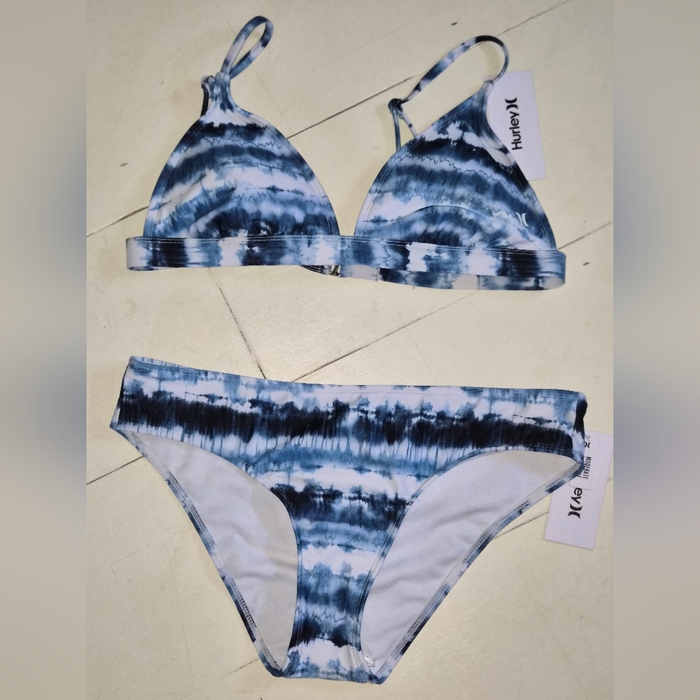 Hurley Blue & White Tie-Dye Triangle Bikini Set